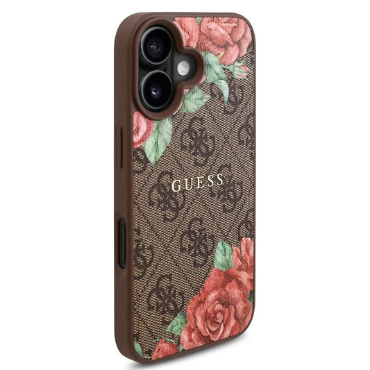Husa MagSafe za Apple iPhone 16, Guess, 4G Flowers Print, Braon