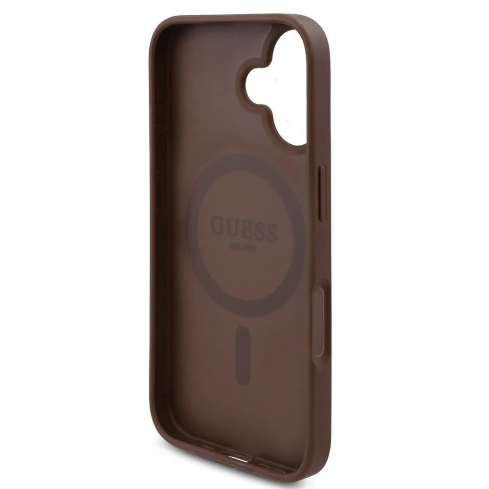 Husa MagSafe za Apple iPhone 16, Guess, 4G Flowers Print, Braon