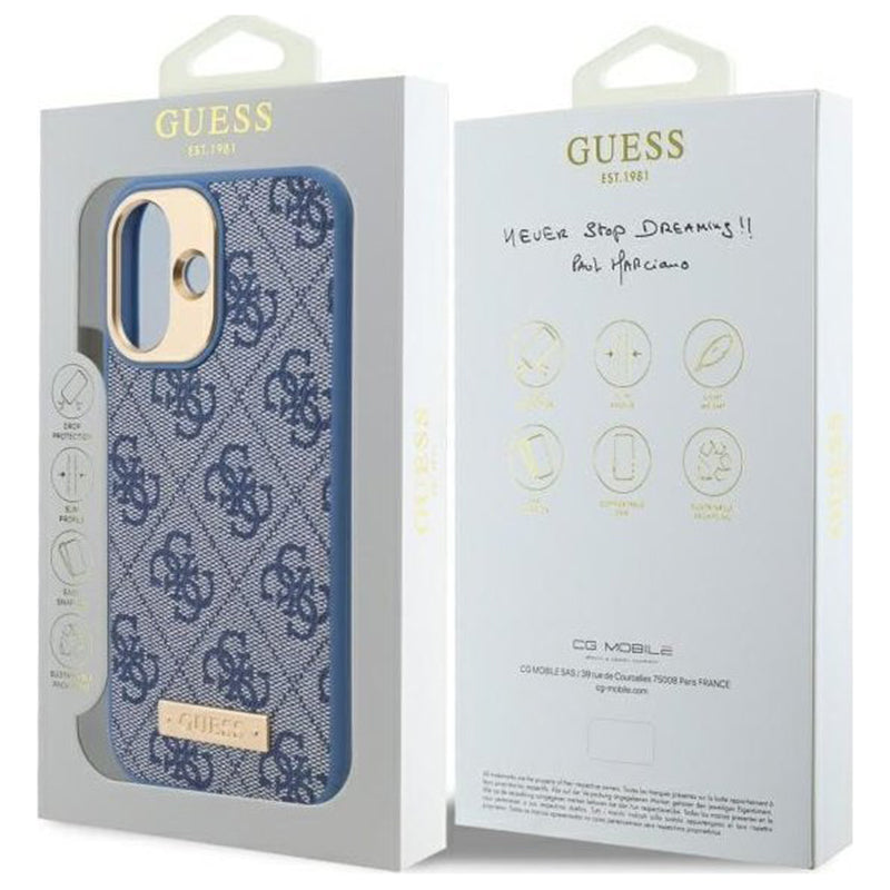 Futrola MagSafe za Apple iPhone 16, Guess, 4G Logo Plate, Plava