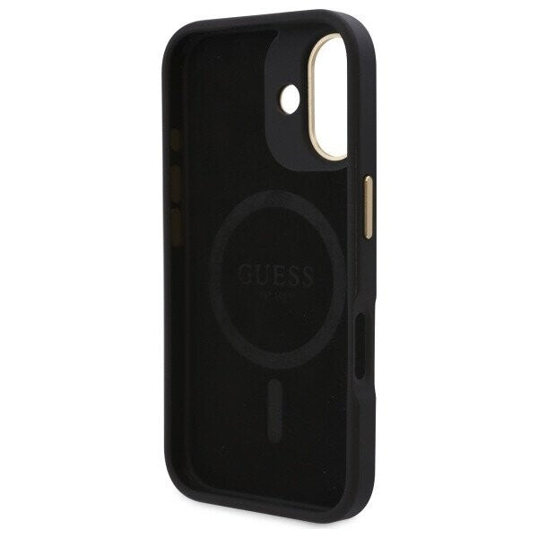 Futrola MagSafe za Apple iPhone 16, Guess, 4G Logo Plate, Crna