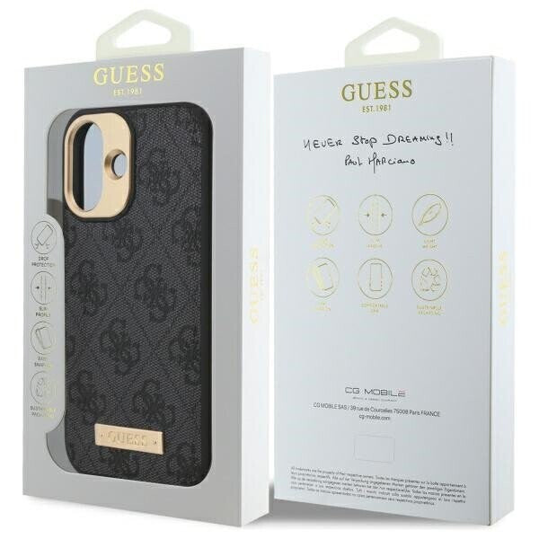 Futrola MagSafe za Apple iPhone 16, Guess, 4G Logo Plate, Crna