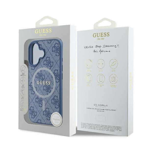 Futrola MagSafe za Apple iPhone 16, Guess, 4G Ring Classic Logo, Plava