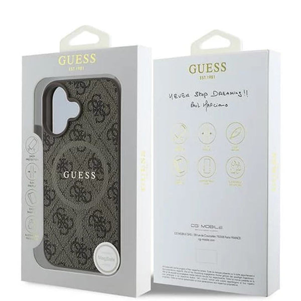 Futrola MagSafe za Apple iPhone 16, Guess, 4G Ring Classic Logo, Braon