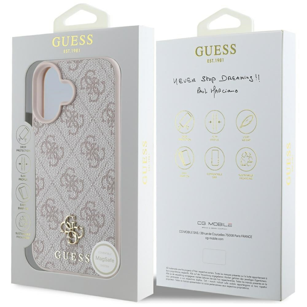 Futrola MagSafe za Apple iPhone 16, Guess, 4G Small and Classic Logo, Roze