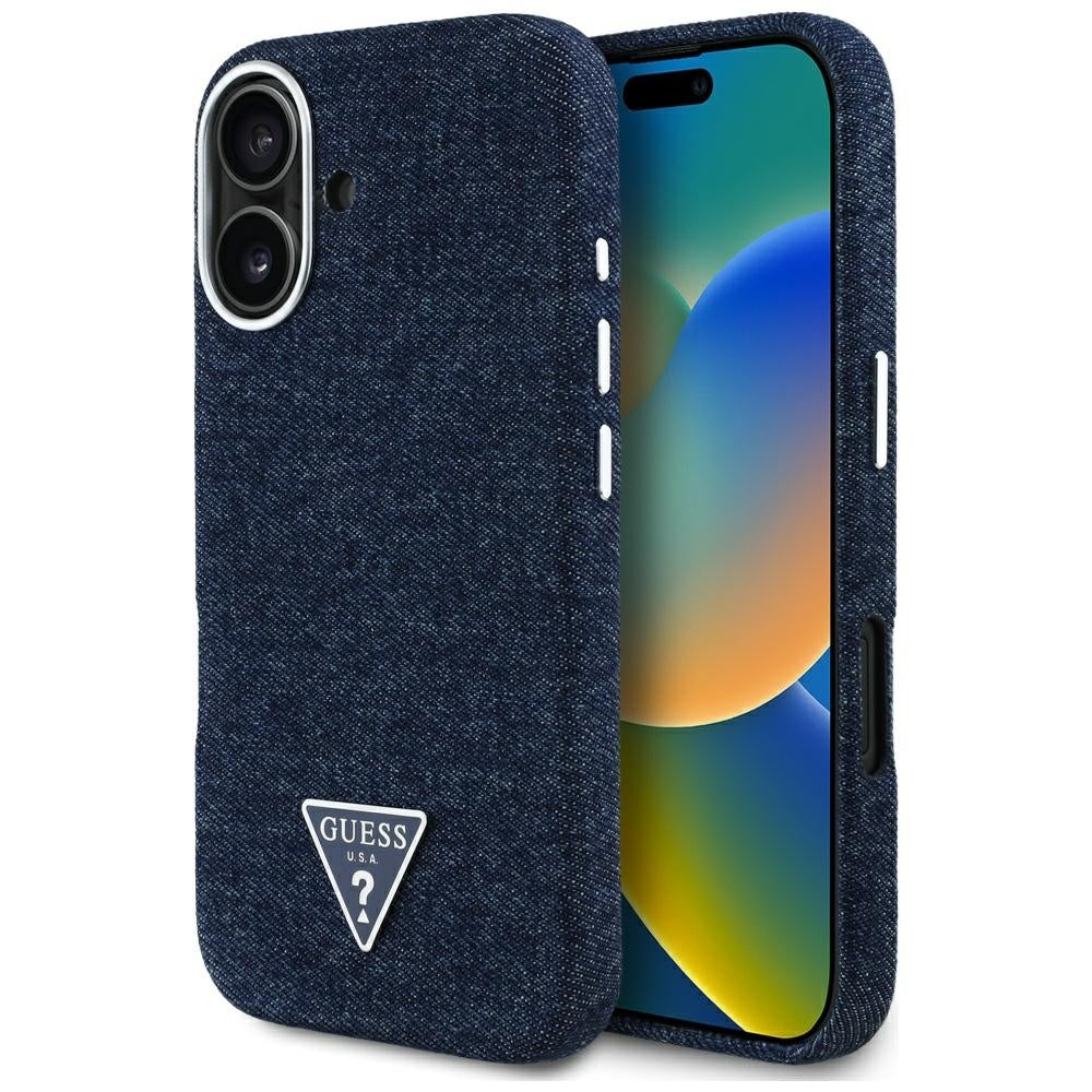 Futrola MagSafe za Apple iPhone 16, Guess, Denim Triangle Logo, Plava