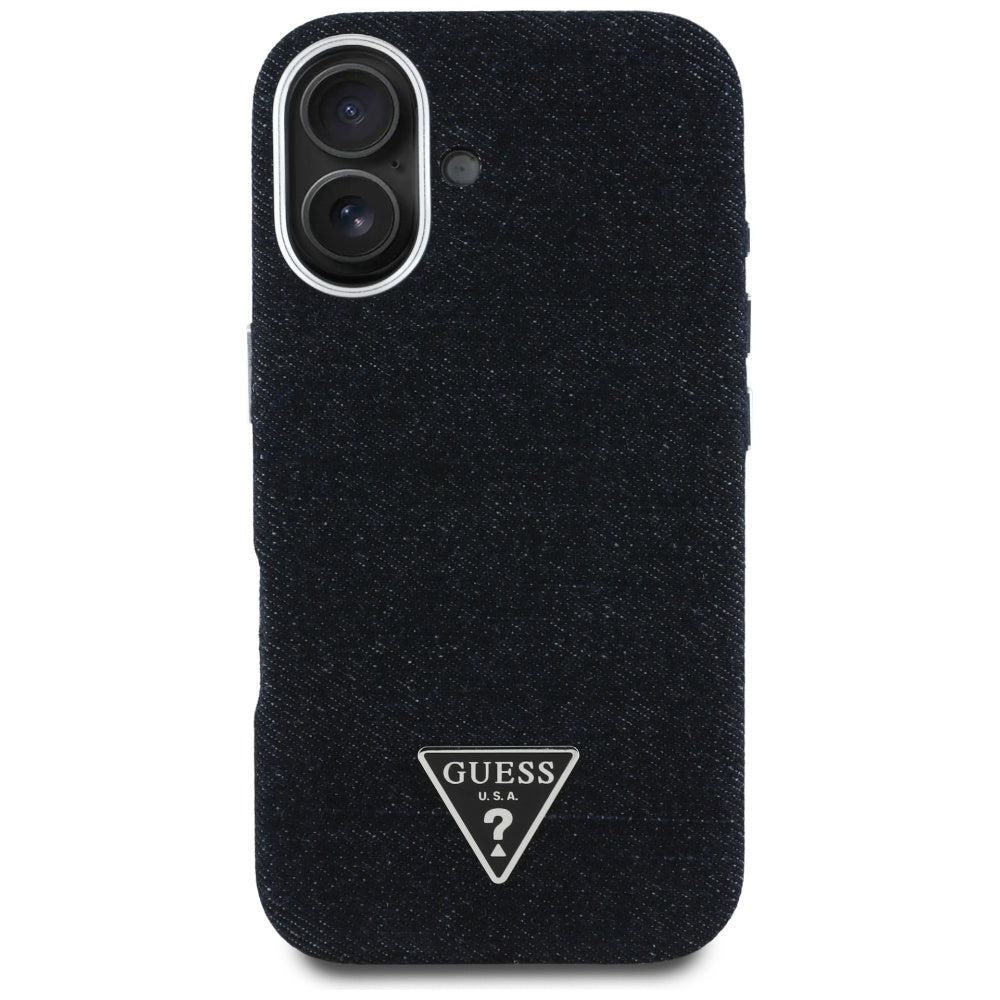 Futrola MagSafe za Apple iPhone 16, Guess, Denim Triangle Logo, Crna