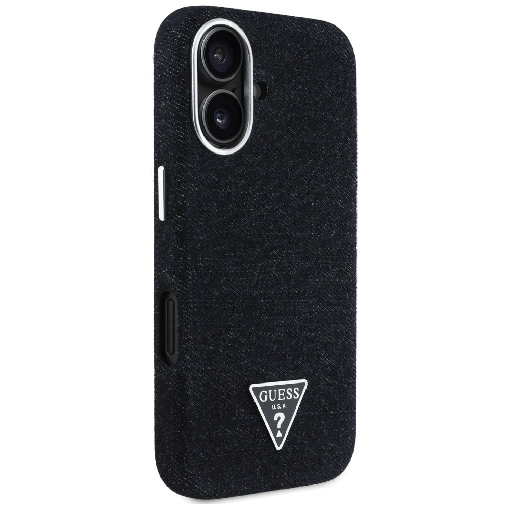 Futrola MagSafe za Apple iPhone 16, Guess, Denim Triangle Logo, Crna