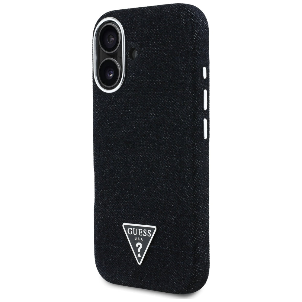 Futrola MagSafe za Apple iPhone 16, Guess, Denim Triangle Logo, Crna