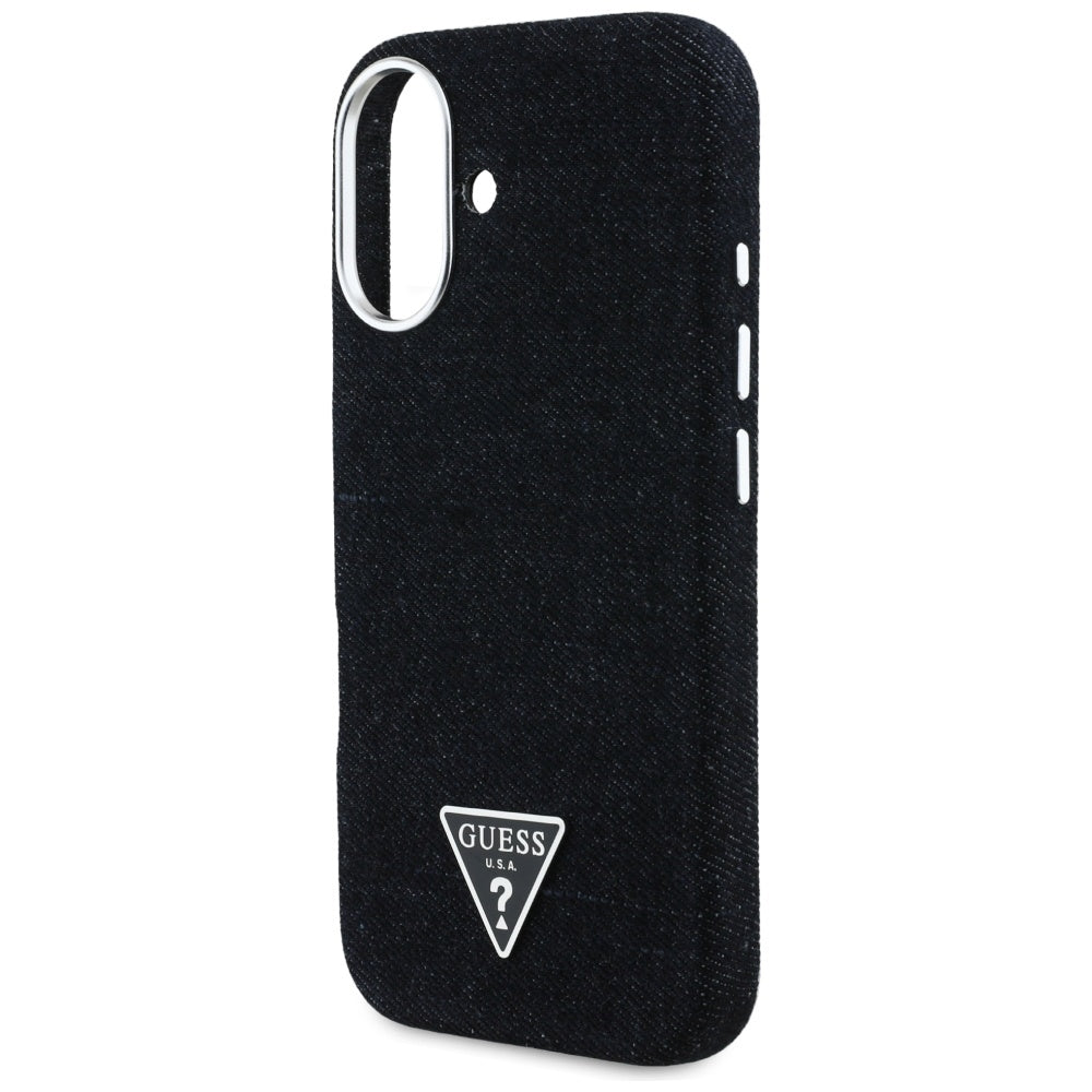 Futrola MagSafe za Apple iPhone 16, Guess, Denim Triangle Logo, Crna
