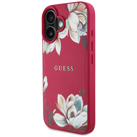 Husa MagSafe za Apple iPhone 16, Guess, Grained Flowers, Fuksija