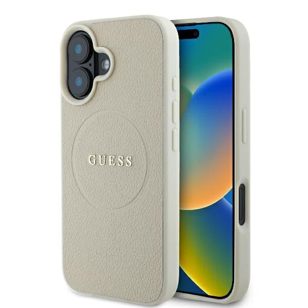 Futrola MagSafe za Apple iPhone 16, Guess, Grained Gold Ring, Bež
