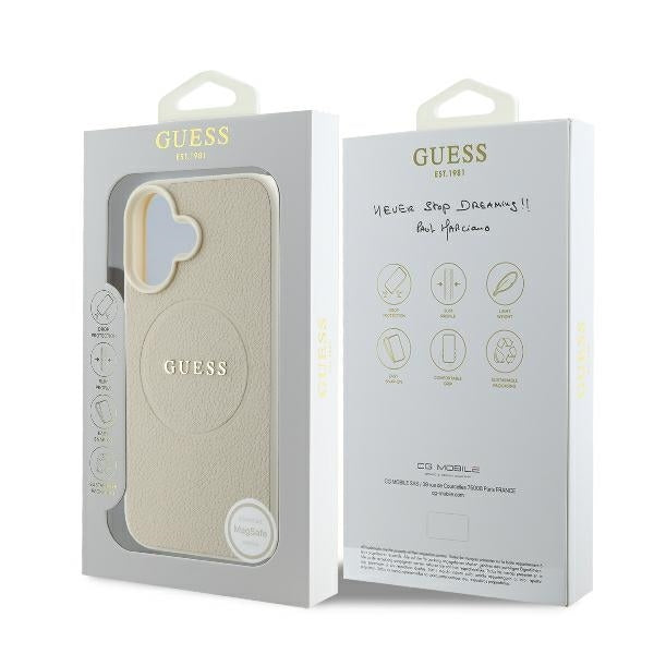 Futrola MagSafe za Apple iPhone 16, Guess, Grained Gold Ring, Bež