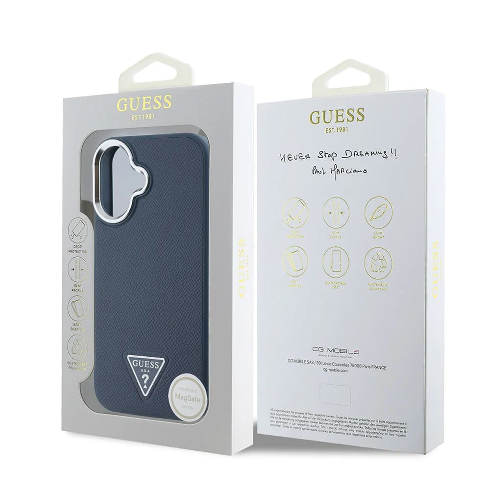 Futrola MagSafe za Apple iPhone 16, Guess, Grained Triangle Logo, Crna