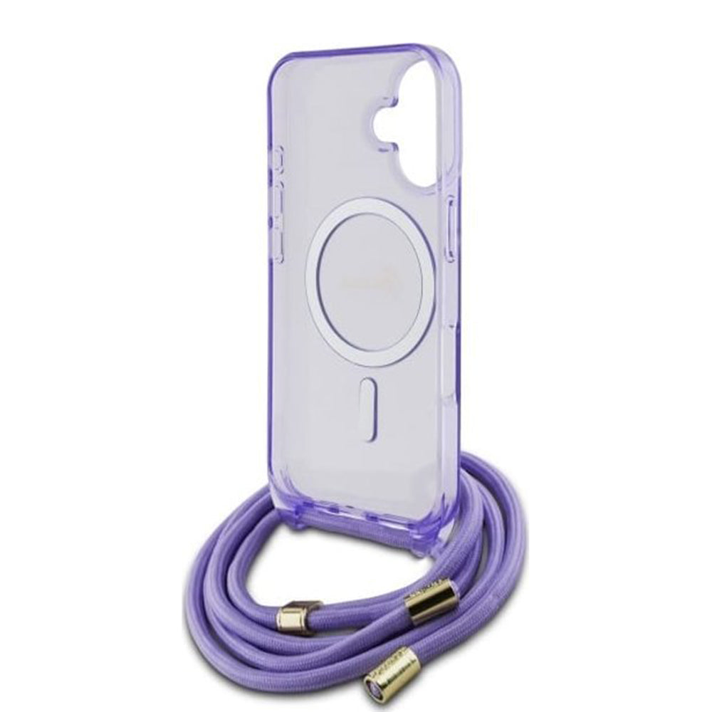 Futrola MagSafe za Apple iPhone 16, Guess, IML Crossbody Cord Script, Ljubičasta