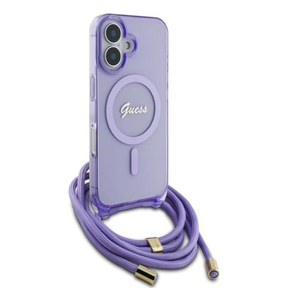 Futrola MagSafe za Apple iPhone 16, Guess, IML Crossbody Cord Script, Roze