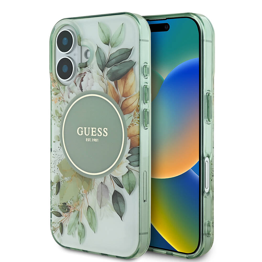 Futrola MagSafe za Apple iPhone 16, Guess, IML Flower & Tonal Circle, Zelena