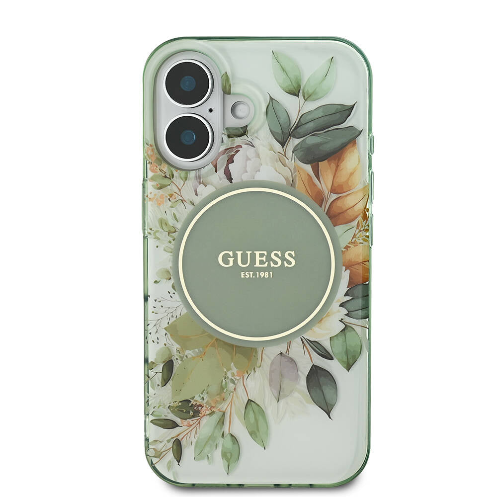 Futrola MagSafe za Apple iPhone 16, Guess, IML Flower & Tonal Circle, Zelena
