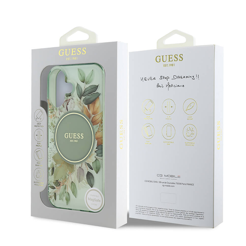 Futrola MagSafe za Apple iPhone 16, Guess, IML Flower & Tonal Circle, Zelena