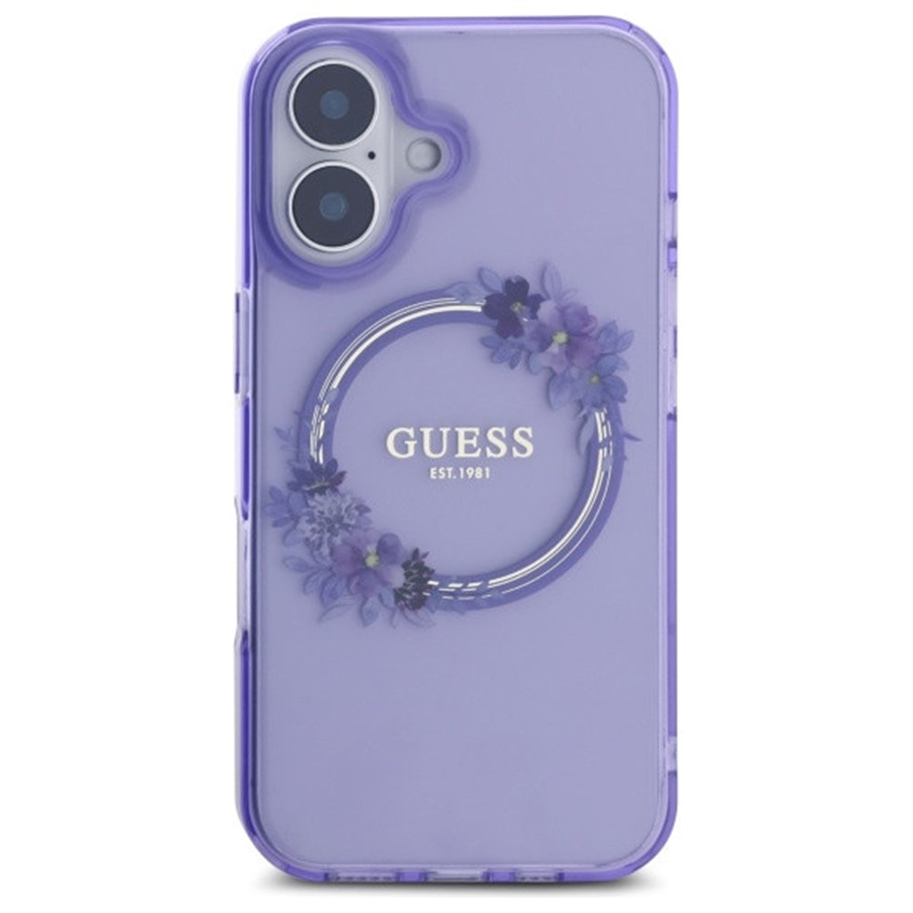 Futrola MagSafe za Apple iPhone 16, Guess, IML Flowers Wreath, Ljubičasta