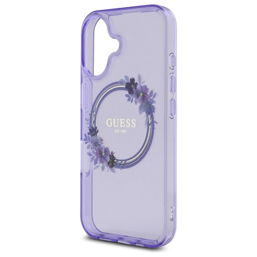 Futrola MagSafe za Apple iPhone 16, Guess, IML Flowers Wreath, Ljubičasta