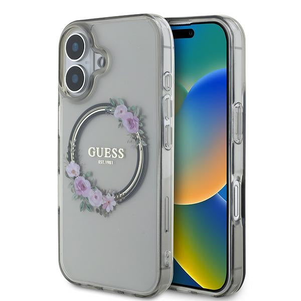 Futrola MagSafe za Apple iPhone 16, Guess, IML Flowers Wreath, Crna