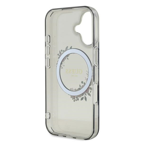 Futrola MagSafe za Apple iPhone 16, Guess, IML Flowers Wreath, Crna