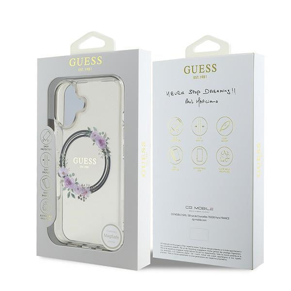 Futrola MagSafe za Apple iPhone 16, Guess, IML Flowers Wreath, Crna