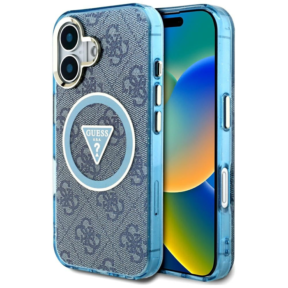 Futrola MagSafe za Apple iPhone 16, Guess, IML Glitter 4G Circle Triangle, Plava
