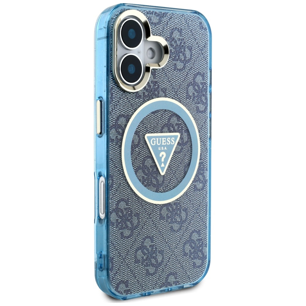 Futrola MagSafe za Apple iPhone 16, Guess, IML Glitter 4G Circle Triangle, Plava