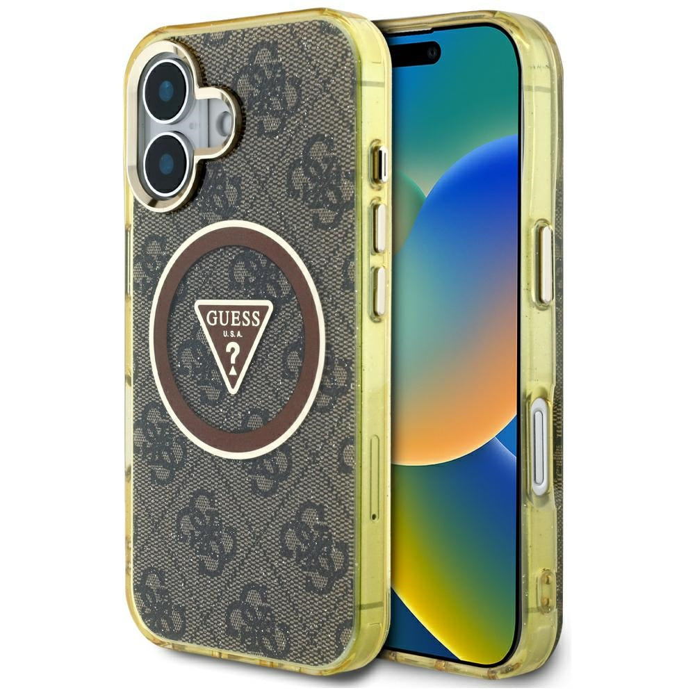 Futrola MagSafe za Apple iPhone 16, Guess, IML Glitter 4G Circle Triangle, Braon