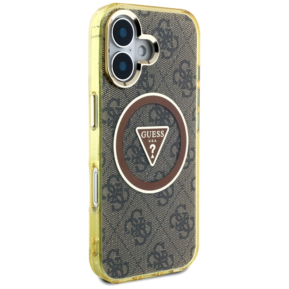 Futrola MagSafe za Apple iPhone 16, Guess, IML Glitter 4G Circle Triangle, Braon