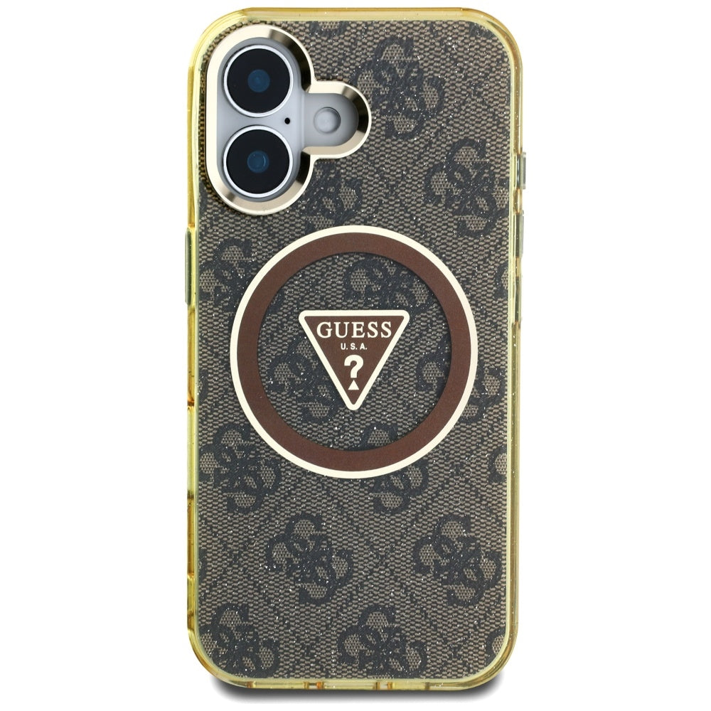 Futrola MagSafe za Apple iPhone 16, Guess, IML Glitter 4G Circle Triangle, Braon