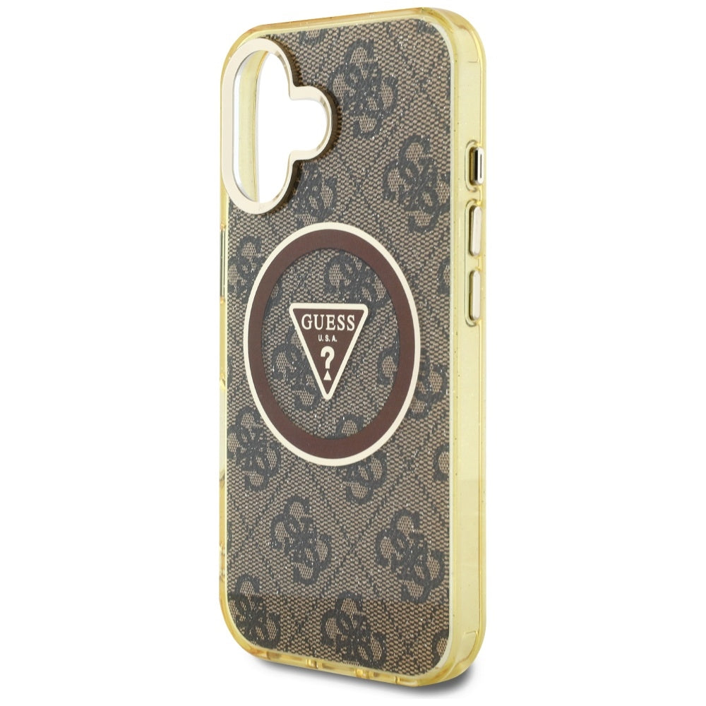 Futrola MagSafe za Apple iPhone 16, Guess, IML Glitter 4G Circle Triangle, Braon