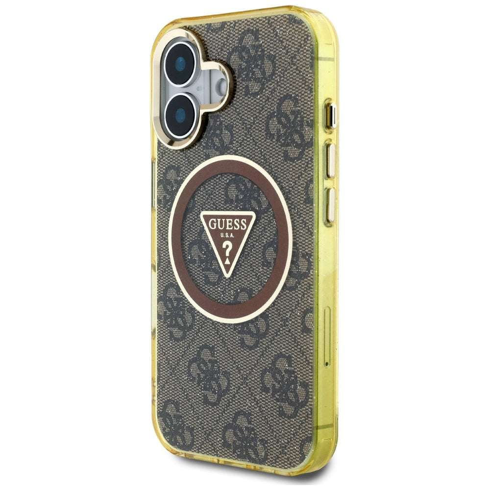 Futrola MagSafe za Apple iPhone 16, Guess, IML Glitter 4G Circle Triangle, Braon