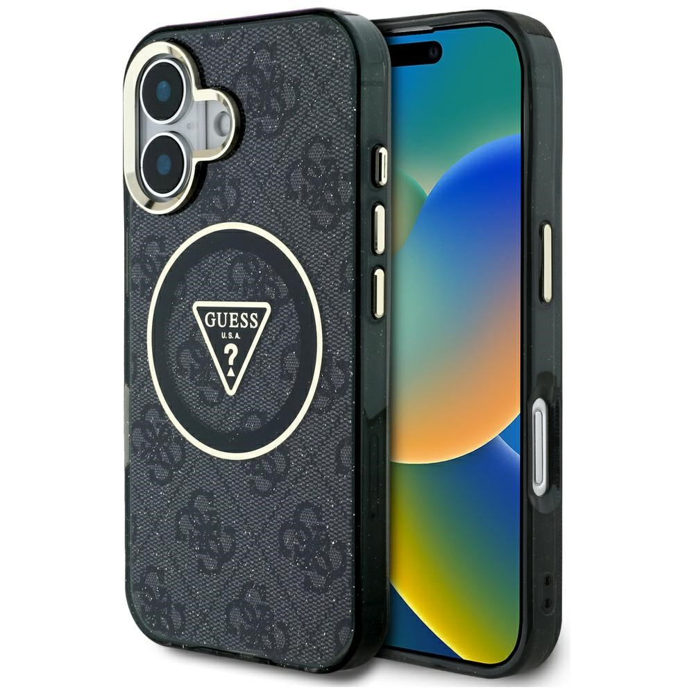 Futrola MagSafe za Apple iPhone 16, Guess, IML Glitter 4G Circle Triangle, Crna