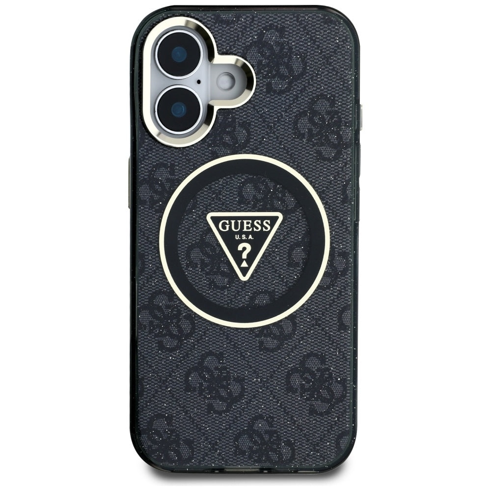 Futrola MagSafe za Apple iPhone 16, Guess, IML Glitter 4G Circle Triangle, Crna