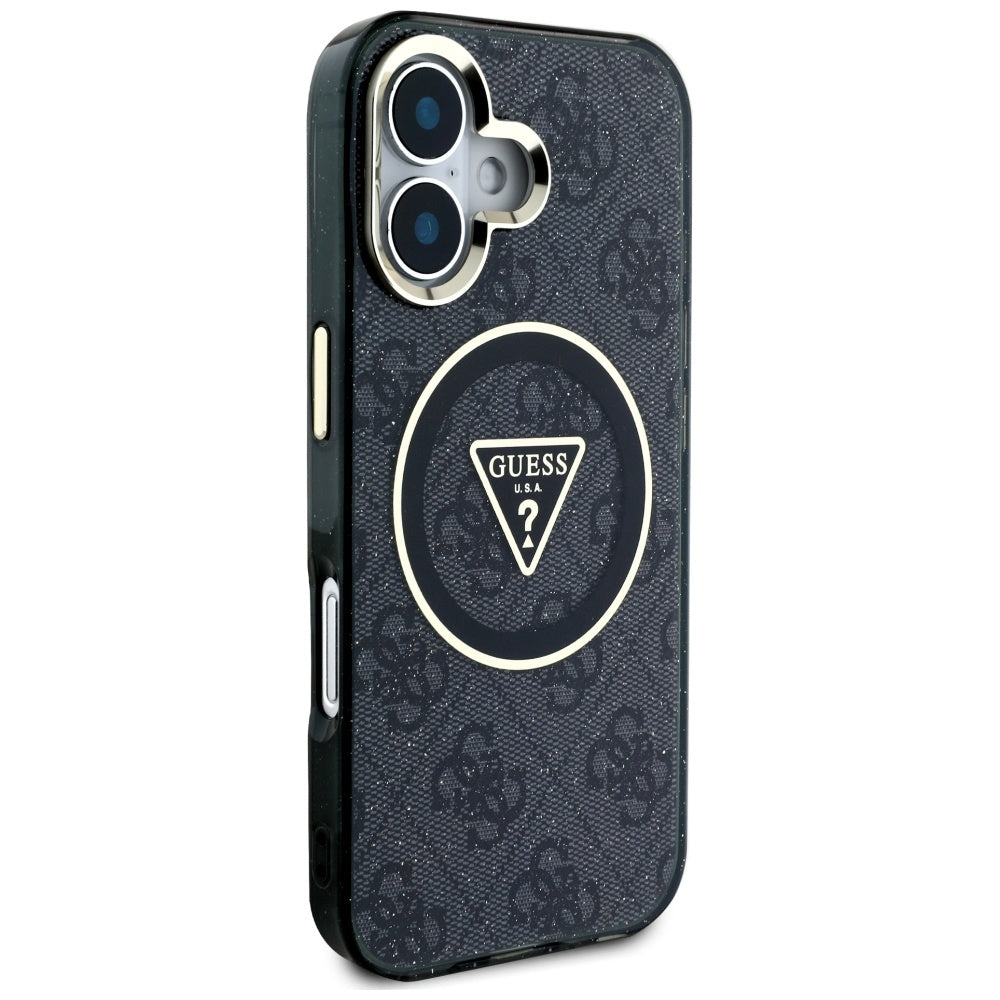 Futrola MagSafe za Apple iPhone 16, Guess, IML Glitter 4G Circle Triangle, Crna