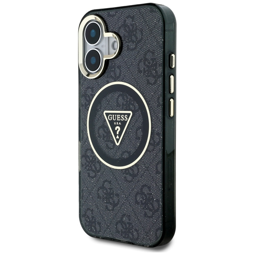 Futrola MagSafe za Apple iPhone 16, Guess, IML Glitter 4G Circle Triangle, Crna