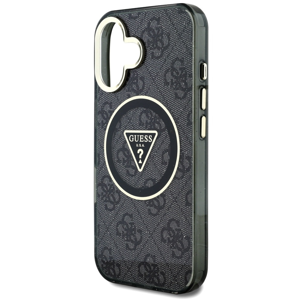 Futrola MagSafe za Apple iPhone 16, Guess, IML Glitter 4G Circle Triangle, Crna
