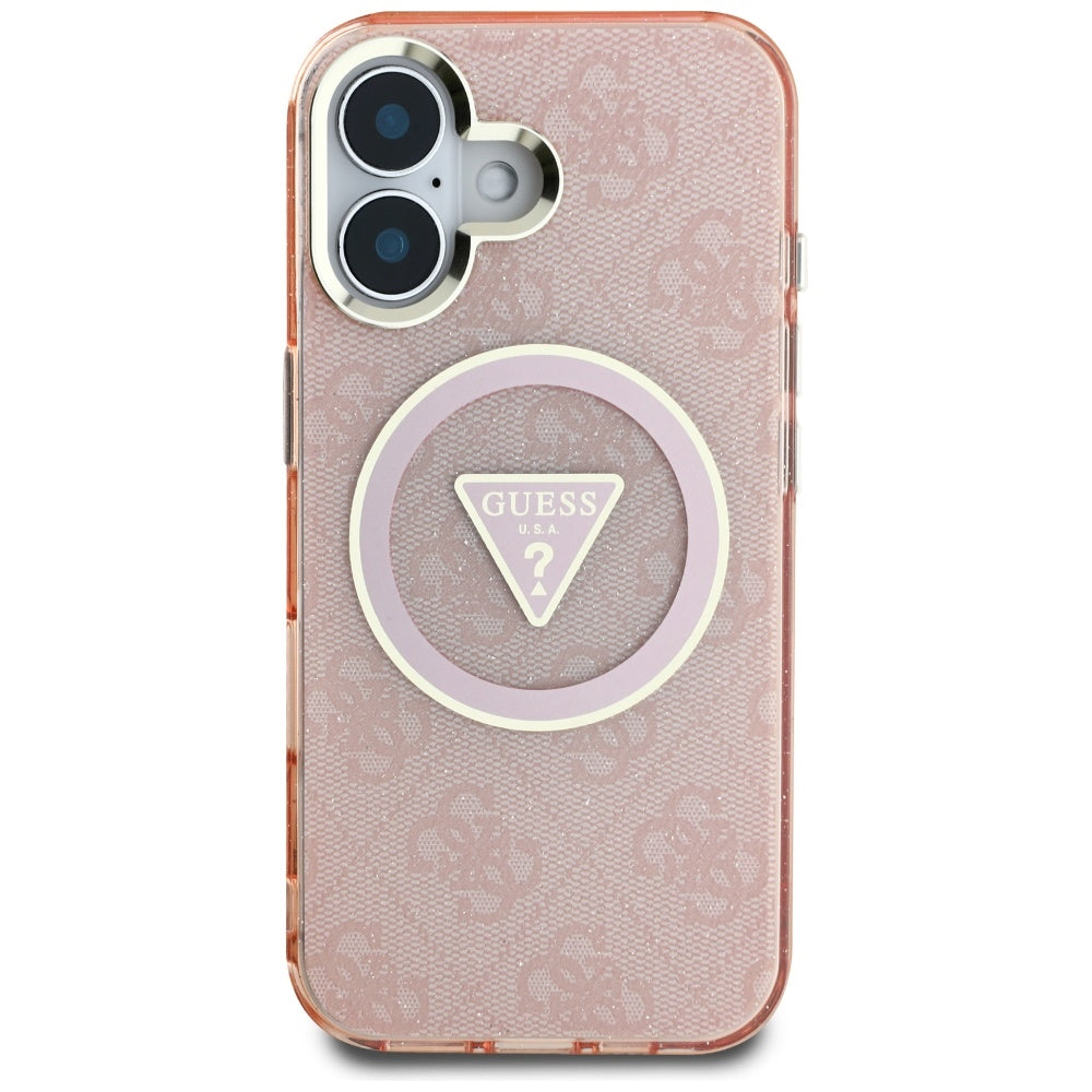 Futrola MagSafe za Apple iPhone 16, Guess, IML Glitter 4G Circle Triangle, Roze