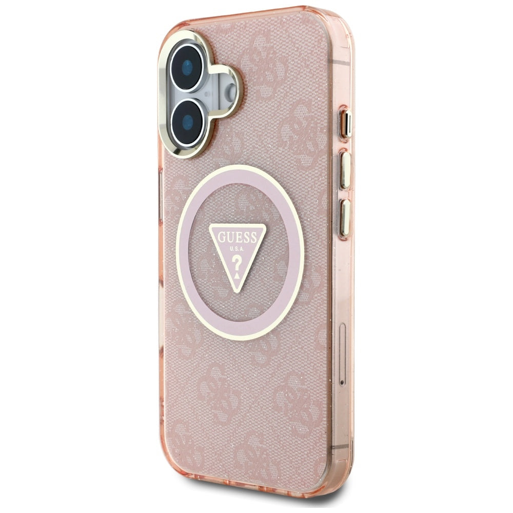 Futrola MagSafe za Apple iPhone 16, Guess, IML Glitter 4G Circle Triangle, Roze