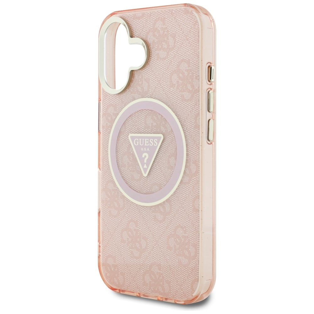Futrola MagSafe za Apple iPhone 16, Guess, IML Glitter 4G Circle Triangle, Roze