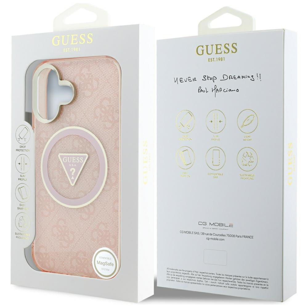 Futrola MagSafe za Apple iPhone 16, Guess, IML Glitter 4G Circle Triangle, Roze