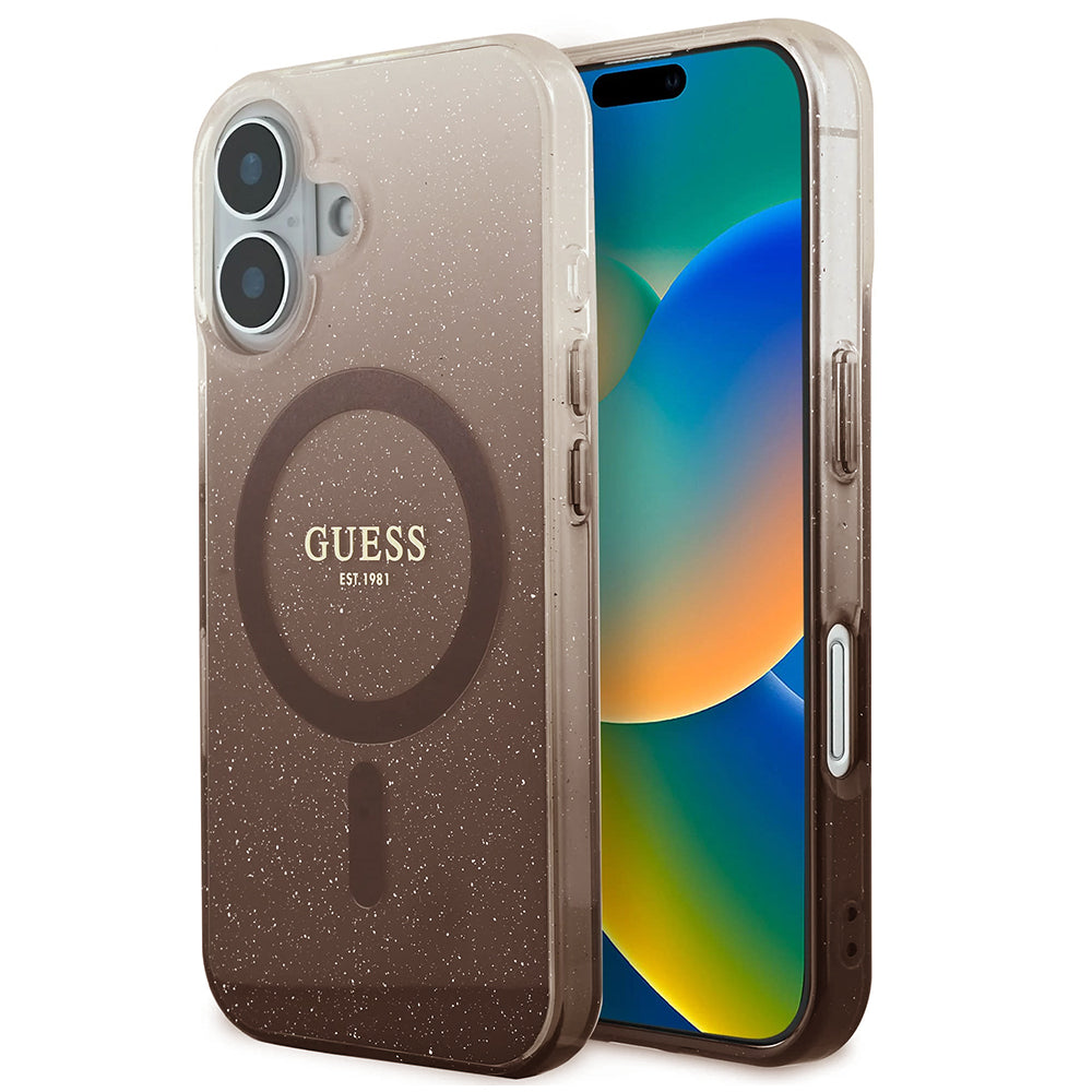 Futrola MagSafe za Apple iPhone 16, Guess, IML Glitter Gradient, Braon