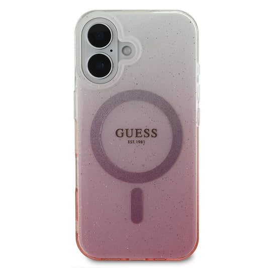 Futrola MagSafe za Apple iPhone 16, Guess, IML Glitter Gradient, Roze