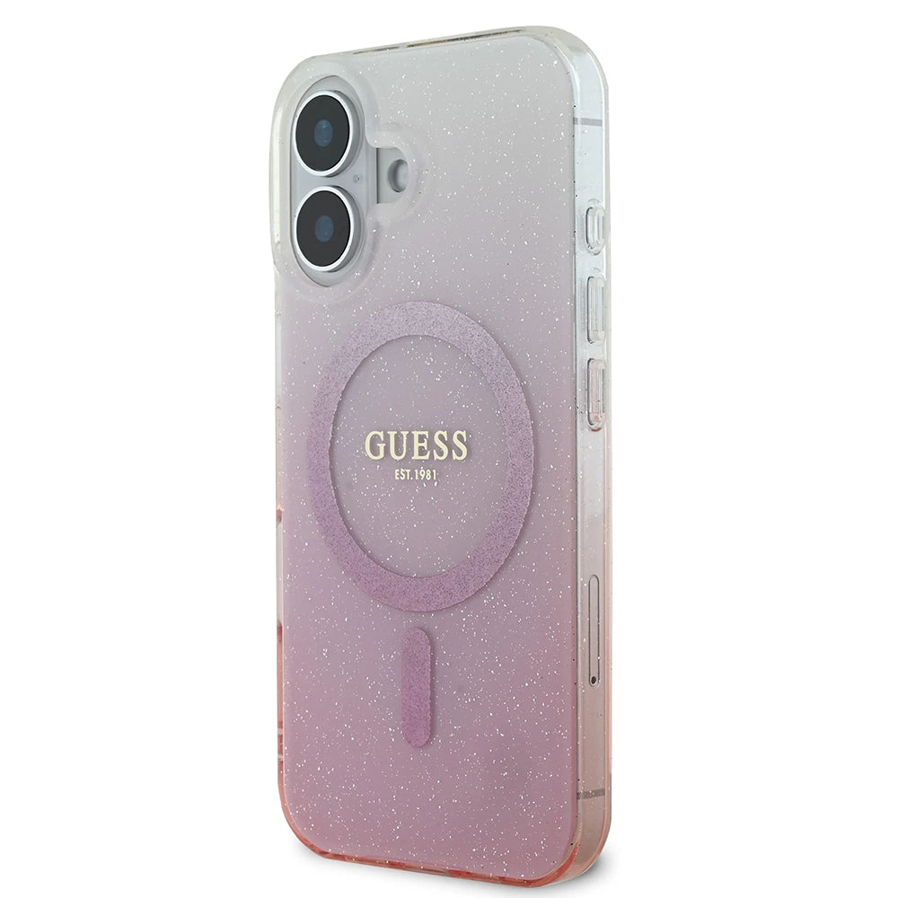 Futrola MagSafe za Apple iPhone 16, Guess, IML Glitter Gradient, Roze