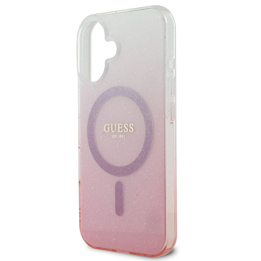 Futrola MagSafe za Apple iPhone 16, Guess, IML Glitter Gradient, Roze
