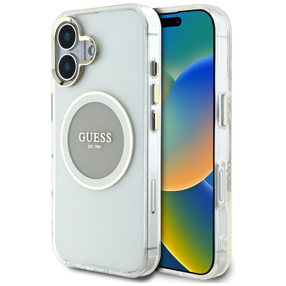 Futrola MagSafe za Apple iPhone 16, Guess, IML Metal Colored Circle, Siva