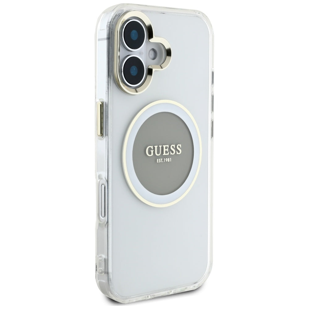 Futrola MagSafe za Apple iPhone 16, Guess, IML Metal Colored Circle, Siva