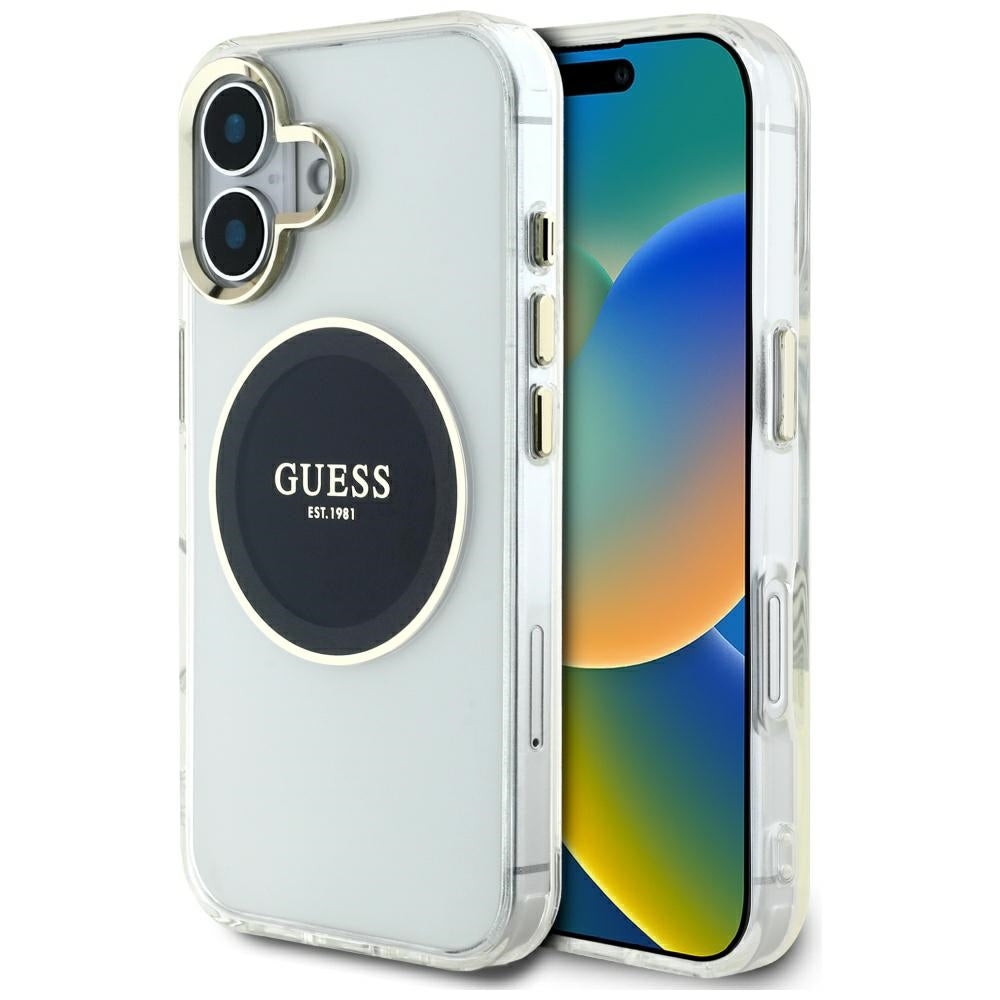 Husa MagSafe za Apple iPhone 16, Guess, IML Metal Colored Circle, Crna